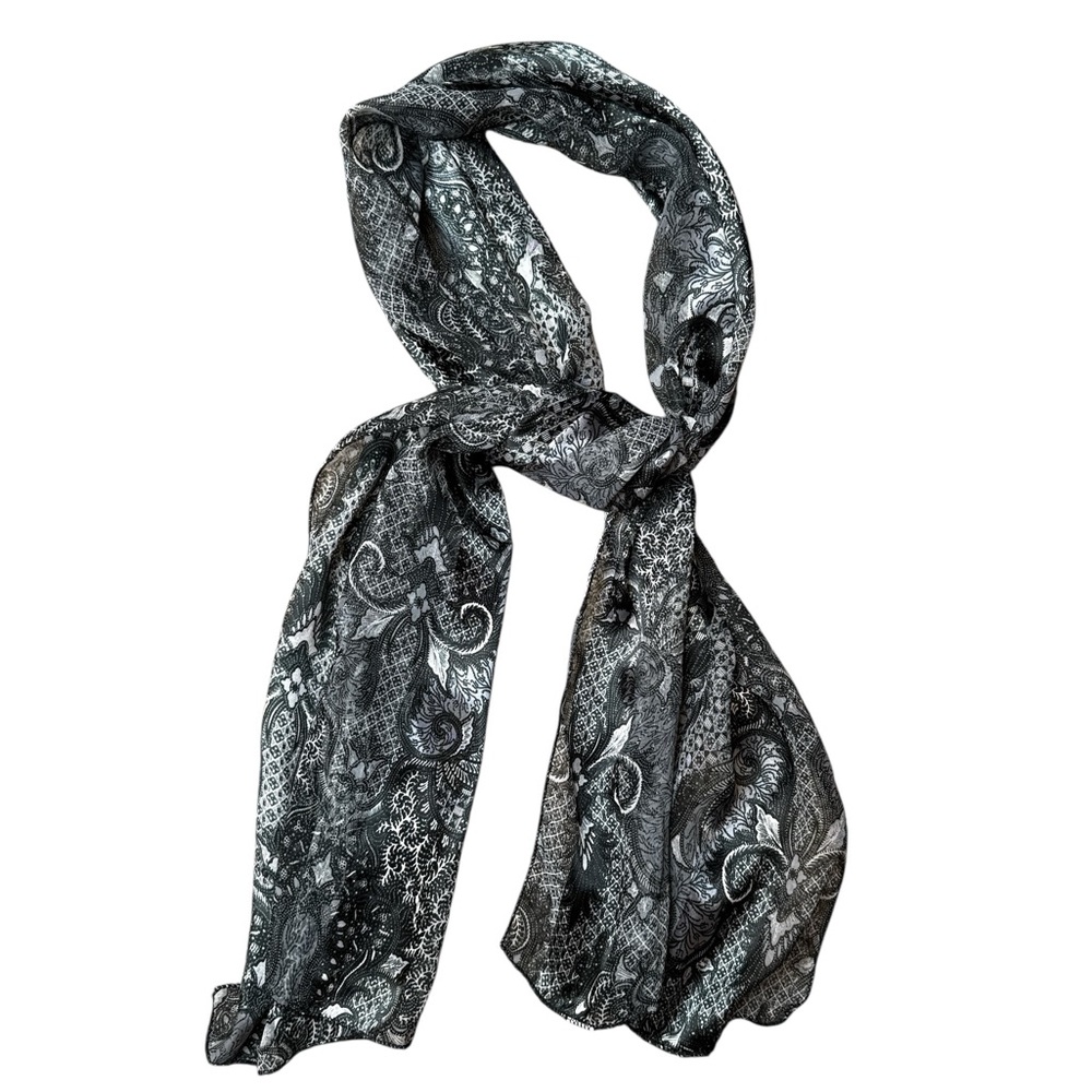 Unbranded Paisley Floral Print Gray & Black Long Scarf